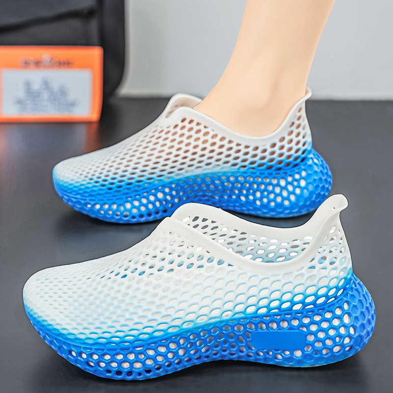 Hombres y mujeres impresión 3D zapatos agujeros zapatos de verano mallas huecos sandalias casuales al aire libre transpirables con suela gruesa zapatos retrocesivos