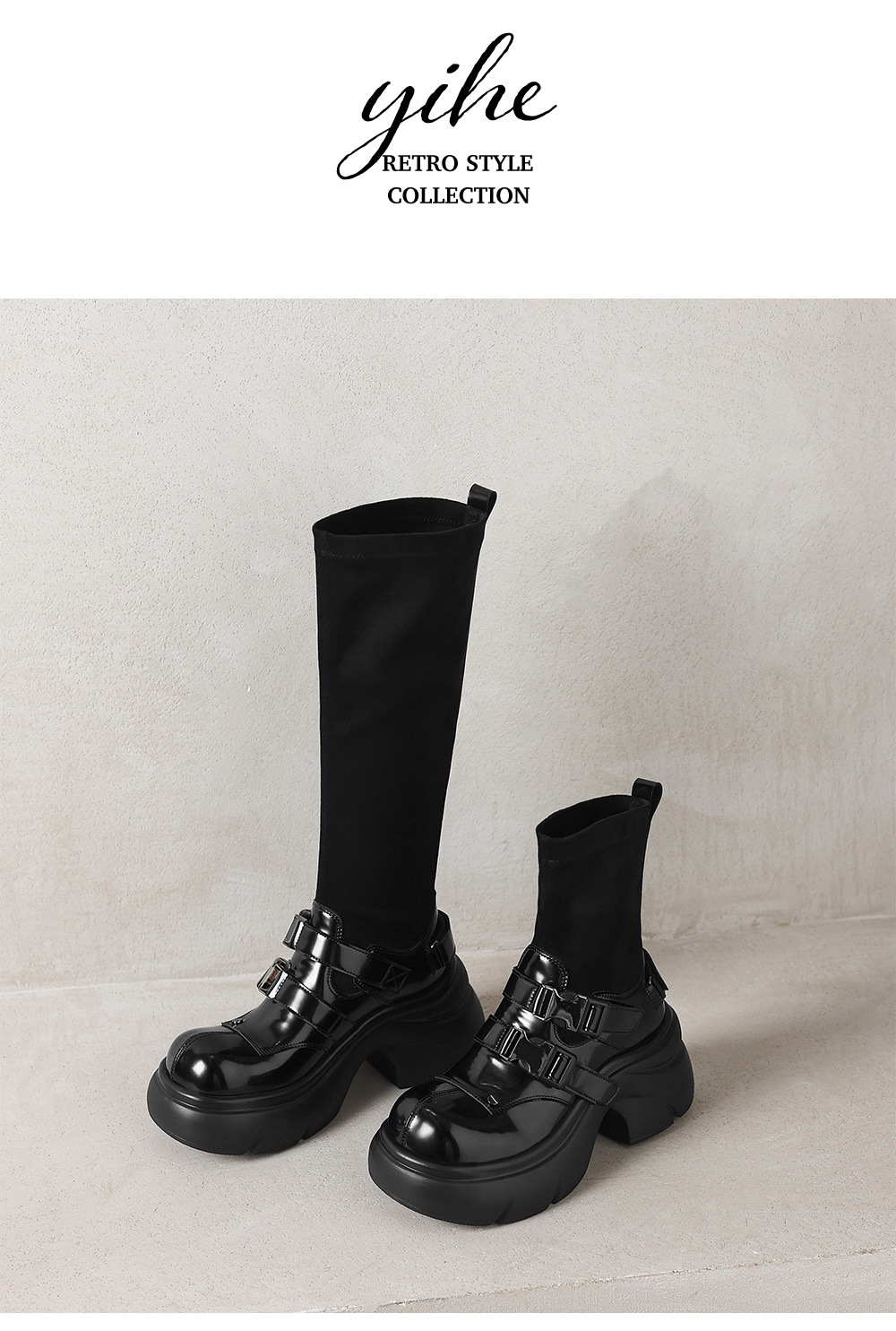 Boot ngắn nữ đế dày phong cách Anh khóa thắt lưng, form ôm chân co giãn — Lớp lót đơn ống dài màu đen, Lớp lót đơn ống ngắn màu đen, Lớp lót nhung dài màu đen, Lớp lót nhung ngắn màu đen chi tiết 13