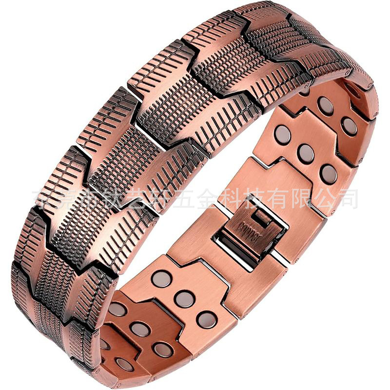 European and American Style Wide Three-Row Magnetic Copper Bracelet for Men, Vintage Titanium Steel Energy Bracelet, Wholesale Hot-Selling Item with Packaging European and American Style Wide Three-Row Magnetic Copper Bracelet for Men, Vintage Titanium Steel Energy Bracelet, Wholesale Hot-Selling Item with Packaging