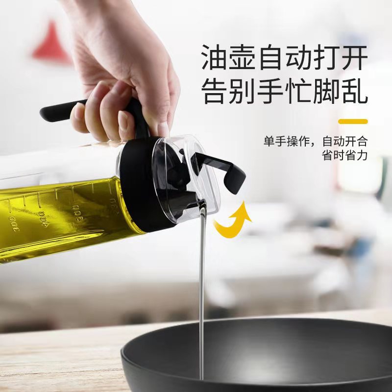 Nuevo al por mayor vidrio auto-abertura y cierre olla de aceite cocina doméstica olla de aceite comestible soporte de una asociación de cabello