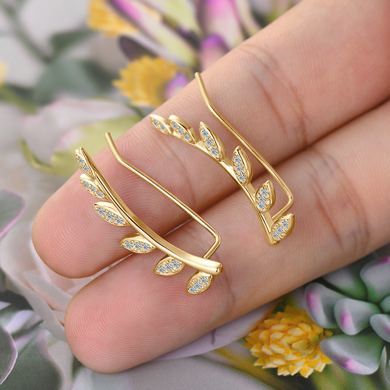 Stunning 925 Sterling Silver Moissanite Leaf Earrings Design for Stylish Girls