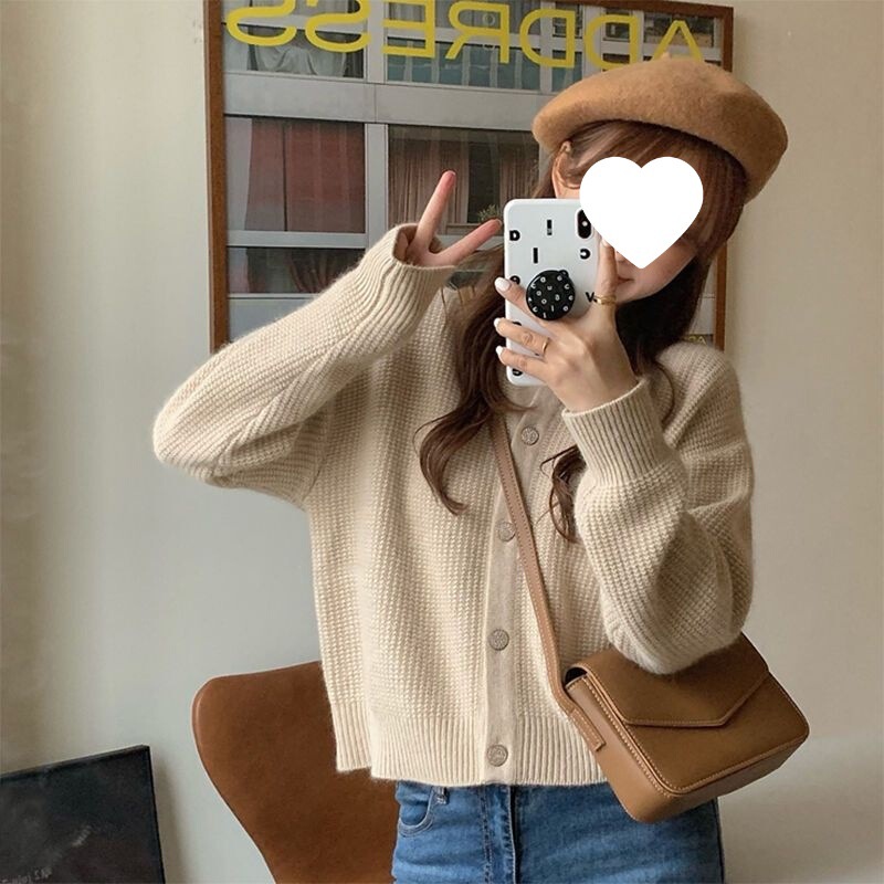 网红温柔风毛衣外套女短款圆领上衣外搭复古港风小个子针织开衫潮|undefined