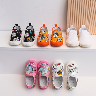 Nanlu Kidsren's Sneakers 2025 New Cartoon Canvas Shoes Kindergarten Slip-On White Shoes Kidsren's Elastic Cloth Shoes