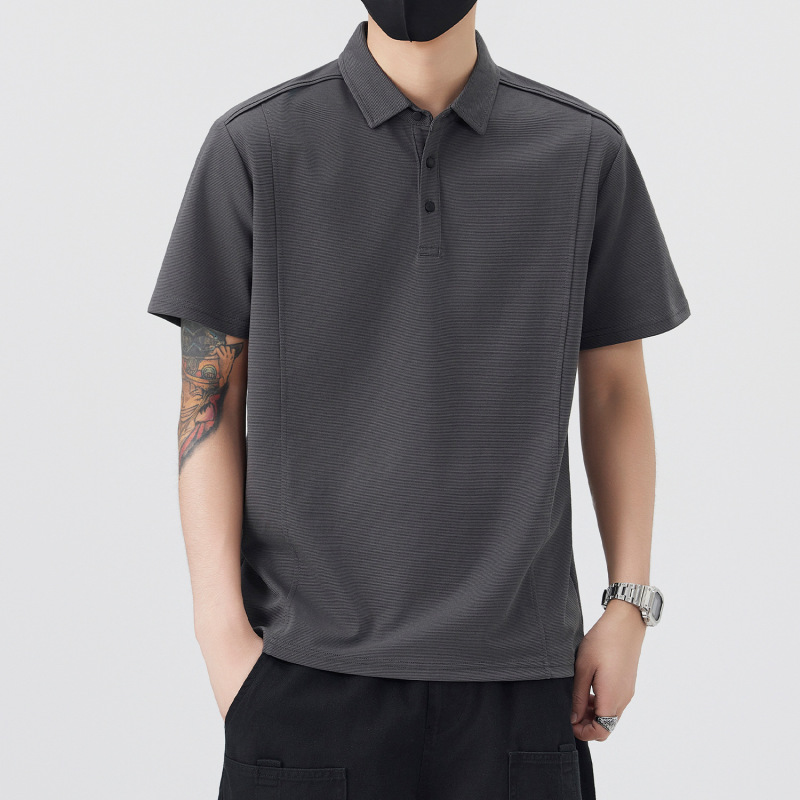 Gray Heavyweight Polo Shirt Men's Short-Sleeved T-Shirt 2026 New Summer Trendy Brand Lapel Top Shirt Base Shirt Gray Heavyweight Polo Shirt Men's Short-Sleeved T-Shirt 2026 New Summer Trendy Brand Lapel Top Shirt Base Shirt