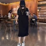 过膝中长款夏季大码t恤裙