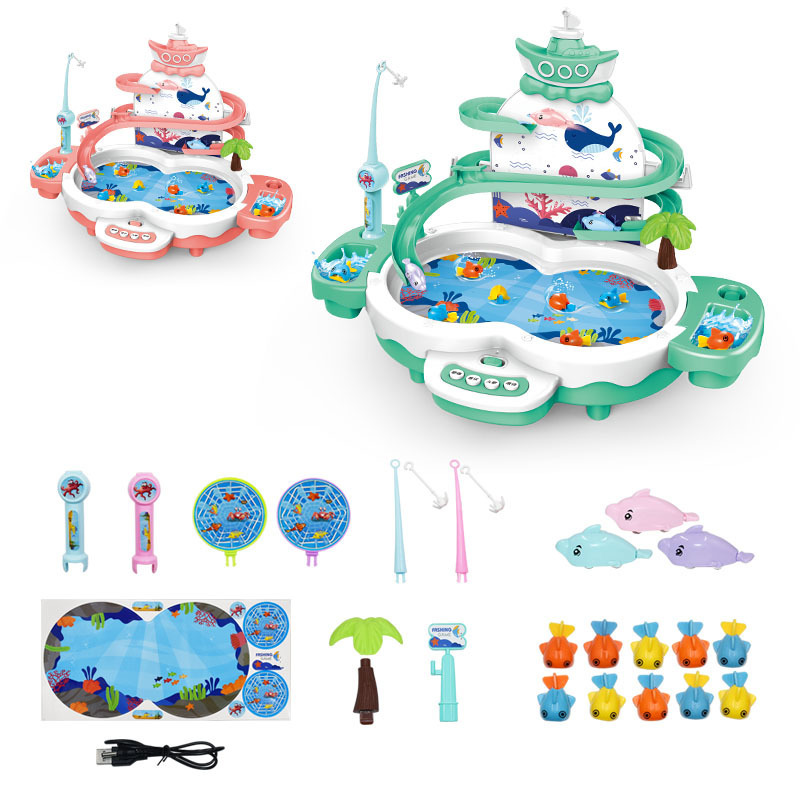 Children's Fishing Toy Baby Baby Dolphin Electric Fishing Disc Set Magnetic Levitation Track Early Education Table Game