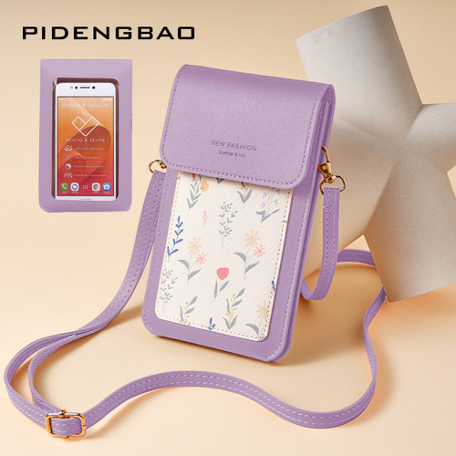 Cross-border new style touch screen mobile phone bag thin printed mini girl shoulder crossbody small phone bag