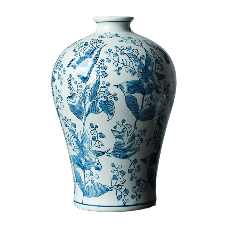 景德镇新中式高档陶瓷花瓶玄关客厅插花复古高级感青花瓷装饰摆件|undefined