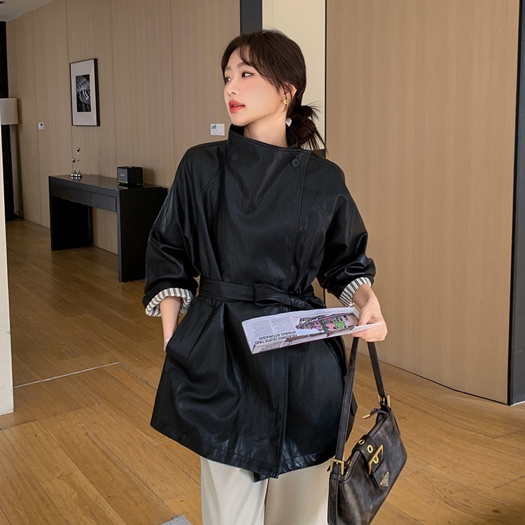 黑色港风复古设计感宽松显瘦皮衣女秋季2025新款百搭PU皮夹克外套|undefined