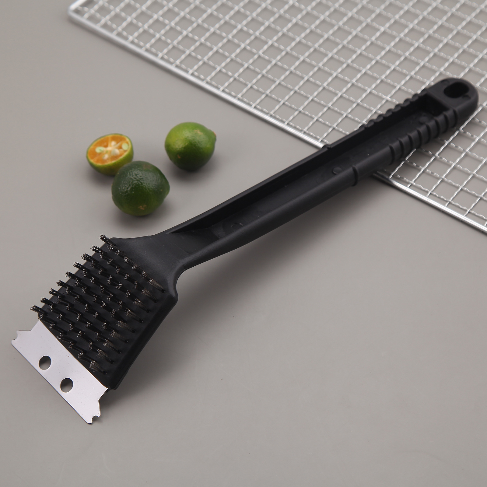 12寸圆尾钢丝刷烧烤网清洁刷不锈钢刷子洗烧烤架烧烤炉钢刷