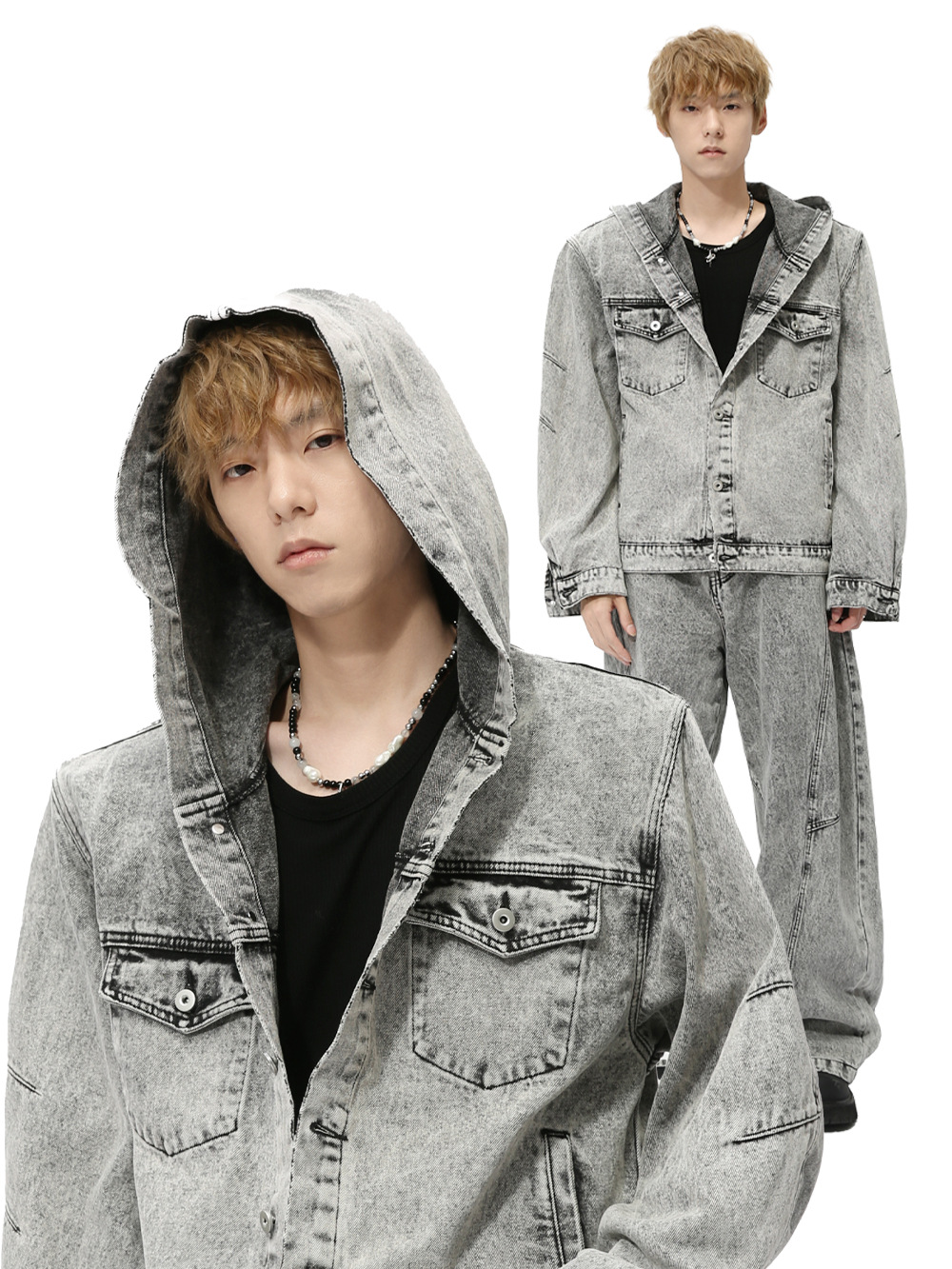 MTLCLOTHES Hombres| Otoño estilo americano vintage chaqueta con capuzas machetes pantalones de piernas largas jeans