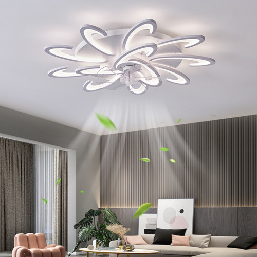 2024 New 110V Nordic Smart Living Room Bedroom Ceiling Fan Light LED Invisible Variable Speed Fan Light Cross-border