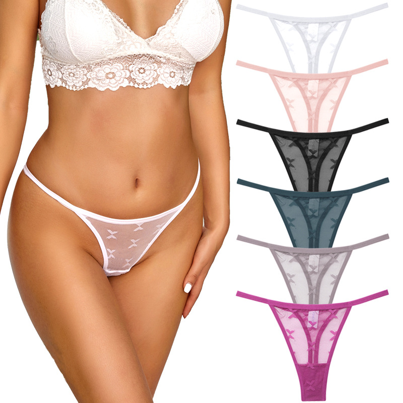 FIENTOO sexy thong pants without trace lace hollow butterfly flower…
