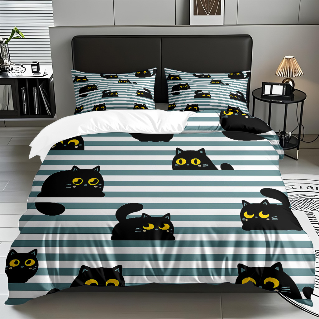 Transfronterizo piel transpirable abrasión caricatura gatito kit de edredón de impresión digital fuente de fábrica adaptada TEMU JIT