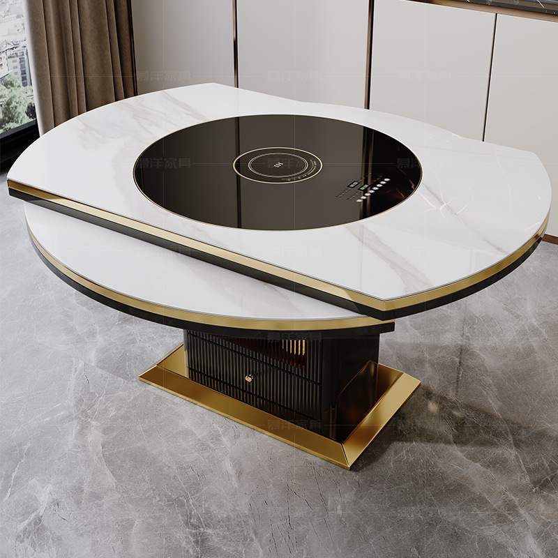 0J Multifunctional Induction Cooker with Stone Tabletop, Home-Use Embedded Turntable, Light Luxury Modern Minimalist Extendable Folding Square and Round Table 0J Multifunctional Induction Cooker with Stone Tabletop, Home-Use Embedded Turntable, Light Luxury Modern Minimalist Extendable Folding Square and Round Table