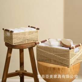 跨境编织收纳篮带把手桌面化妆品香薰收纳筐浴室毛巾纸巾筐脏衣篮