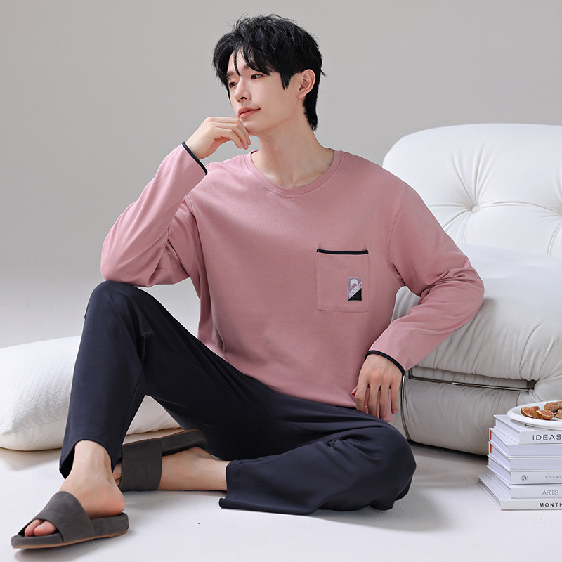 Men's Pajamas Spring & Fall 2025 New Pure Cotton Long-Sleeved Cotton Pullover Large Size Plus Fat Plus Autumn and Winter Home Clothes