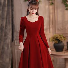 敬酒服新娘2025年新款秋冬季高档订婚礼服回门修身显瘦长袖连衣裙