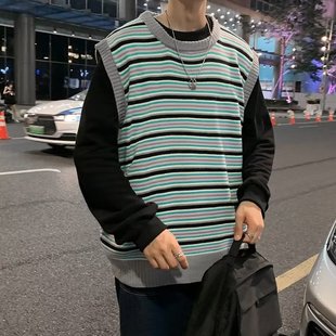 2023 Sweater Vest Spring and Autumn Japanese Style Sleeveless Vest Boys' College Style V-Neck Knitted Sweater Trendy