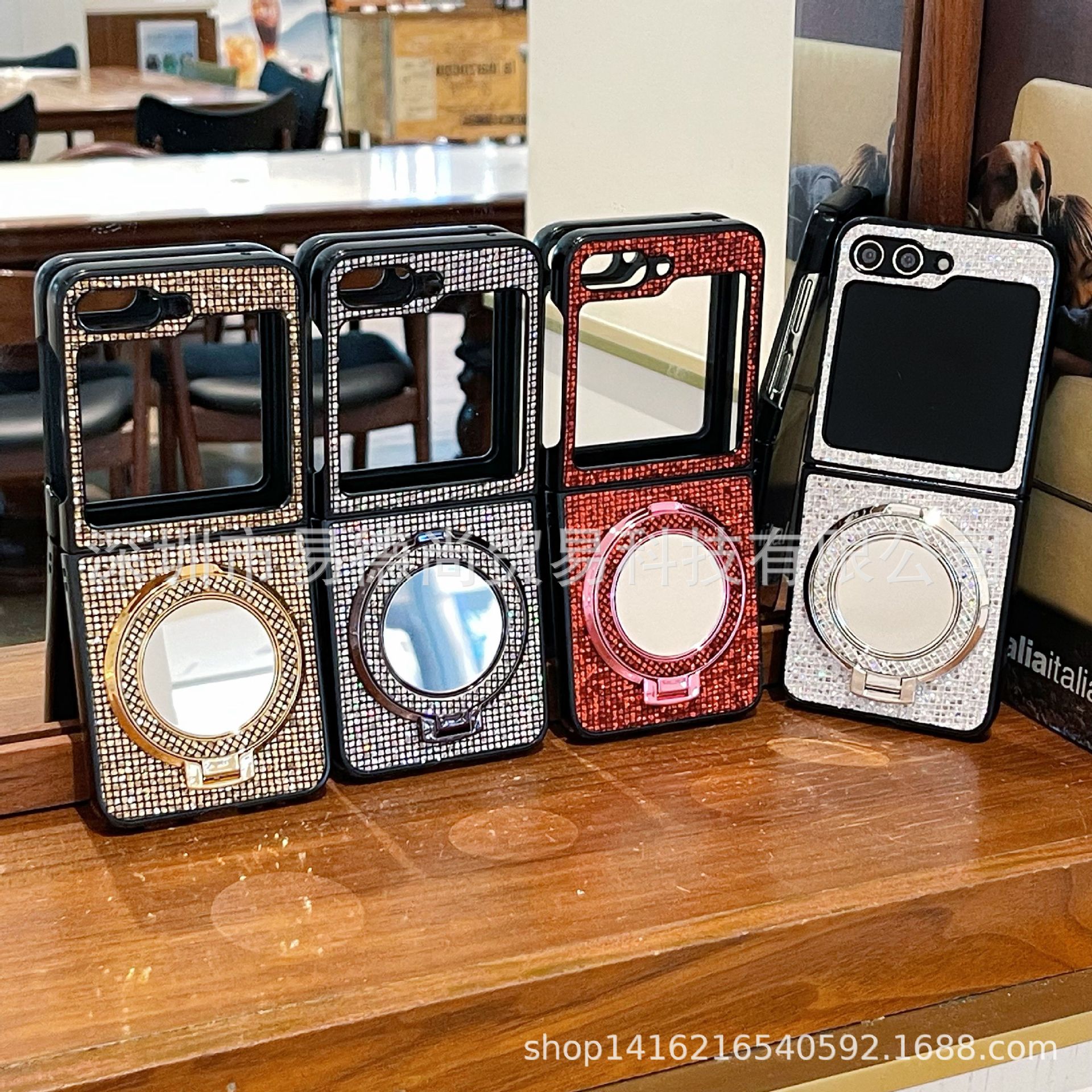 跨境适用三星zflip7手机壳zflip6闪粉镜子磁吸zflip5/4支架保护壳