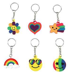 2024 Cross-Border New Rainbow Keychain Sunflower Expression Key Pendant Bag Decoration Party Toy