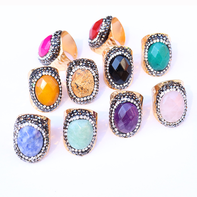 Ethnic Style Oval Natural Stone Open Ring display picture 1