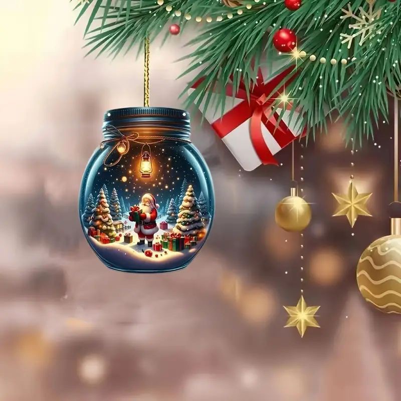 跨境圣诞节圣诞老人亚克力许愿瓶2D平面挂饰汽车挂件钥匙链装饰品