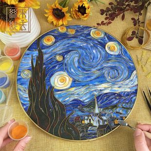 Intangible Cultural Heritage Handmade Van Gogh's Starry Sky Cloisonné Sunflower Filigree Enamel Painting DIY Handmade Material Package Gold Silk Sand Painting
