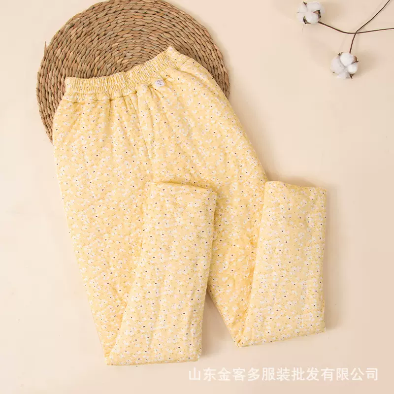 新款针织碎花成人高腰薄款手工棉花棉裤打底裤居家保暖裤