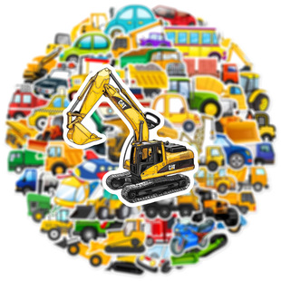 60 cartoon engineering vehicle digging machine stickers computer luggage cup waterproof children's stickers wholesale
