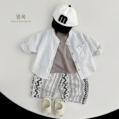 Ramie cotton boys and girls outdoor skin clothing summer new style children's light and breathable air-conditioned cardigan children's sun protection clothing