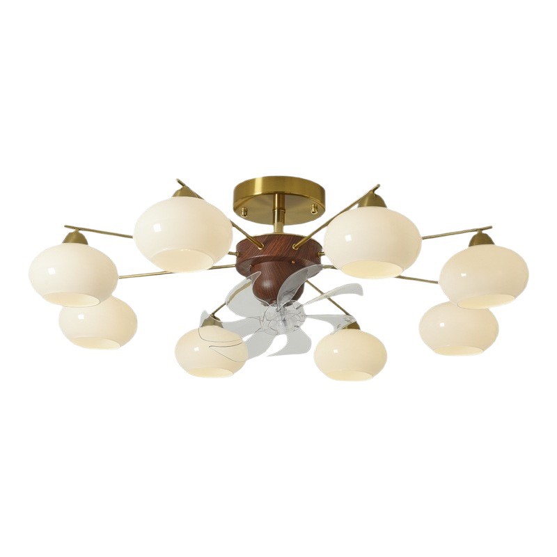 Estilo antiguo, caqui, sala de estar, techo, sacudiendo la cabeza, ventilador, nueva lámpara de vidrio de restaurante de dormitorio de estilo crema francés retro