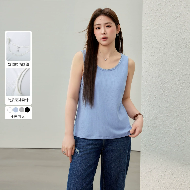 [Простой темпераментный модный универсальный базовый жилет] Funny Show большой размер женский толстый mm2025 весенний новый