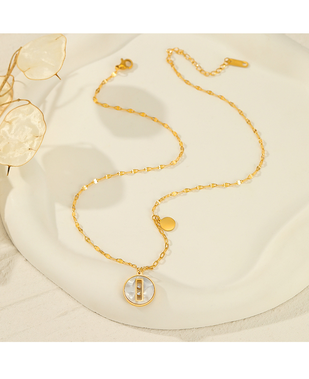 Fashion Round Stainless Steel Inlay Rhinestones Shell Necklace Colorza_colorza_1