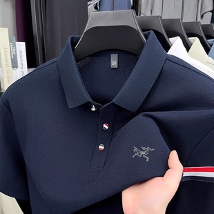 ARC/Zu Bird Embroidery Summer Loose Men's Casual Lapel Short Sleeve Breathable Cotton POLO Shirt Half Sleeve Top
