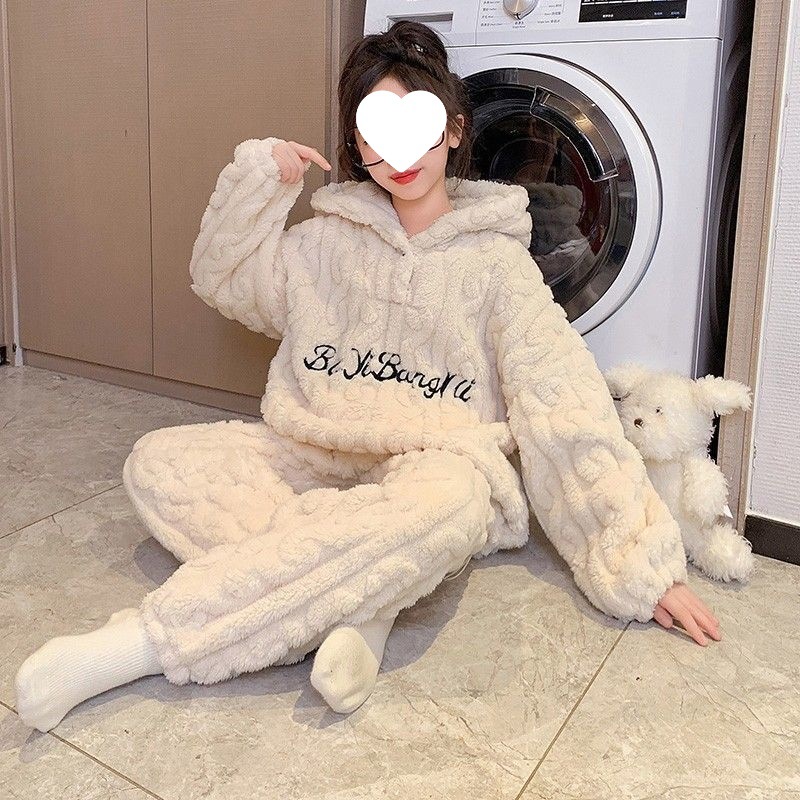 睡衣女童秋冬季加厚珊瑚绒儿童女孩加绒法兰绒新款女生家居服