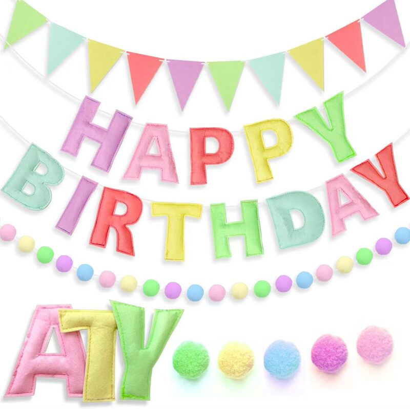 Ready-Made Cotton-Filled 3D Letter Happy Birthday Banner Scene Decoration Strip Banner First Birthday Party Backdrop Wall Decoration