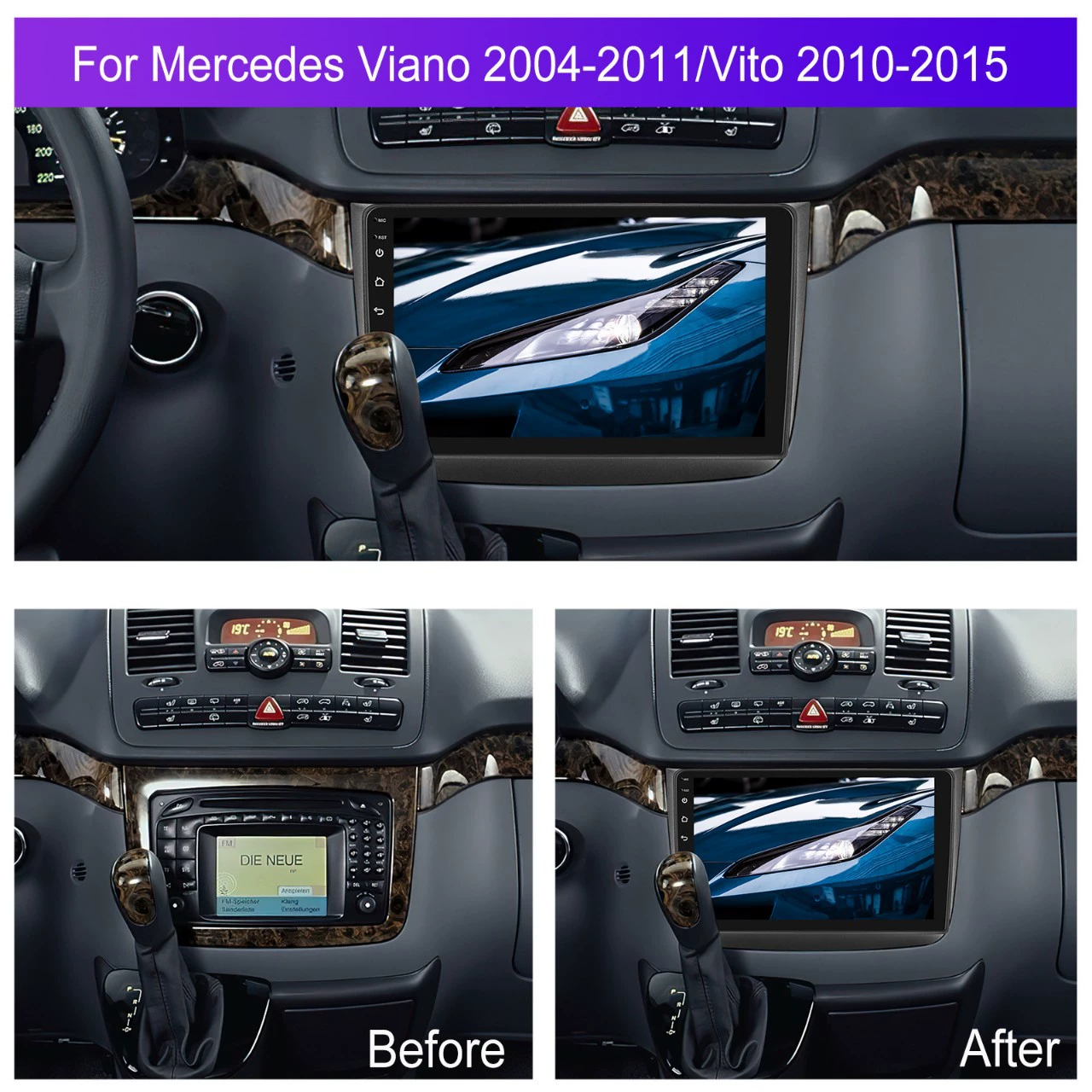Подходит для Mercedes-Benz Viano 04-11 с центральным управлением и большим экраном Android с навигацией CarPlay.