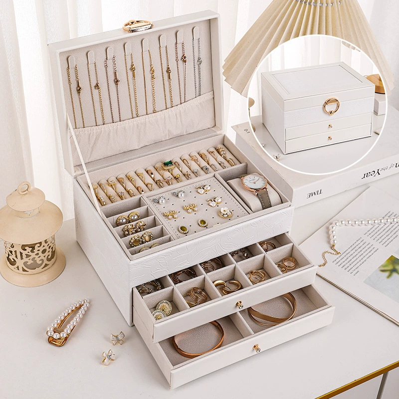 Polyurethane Jewelry Storage Box, Multi-Layer Large Capacity Organizer for Rings & Necklaces