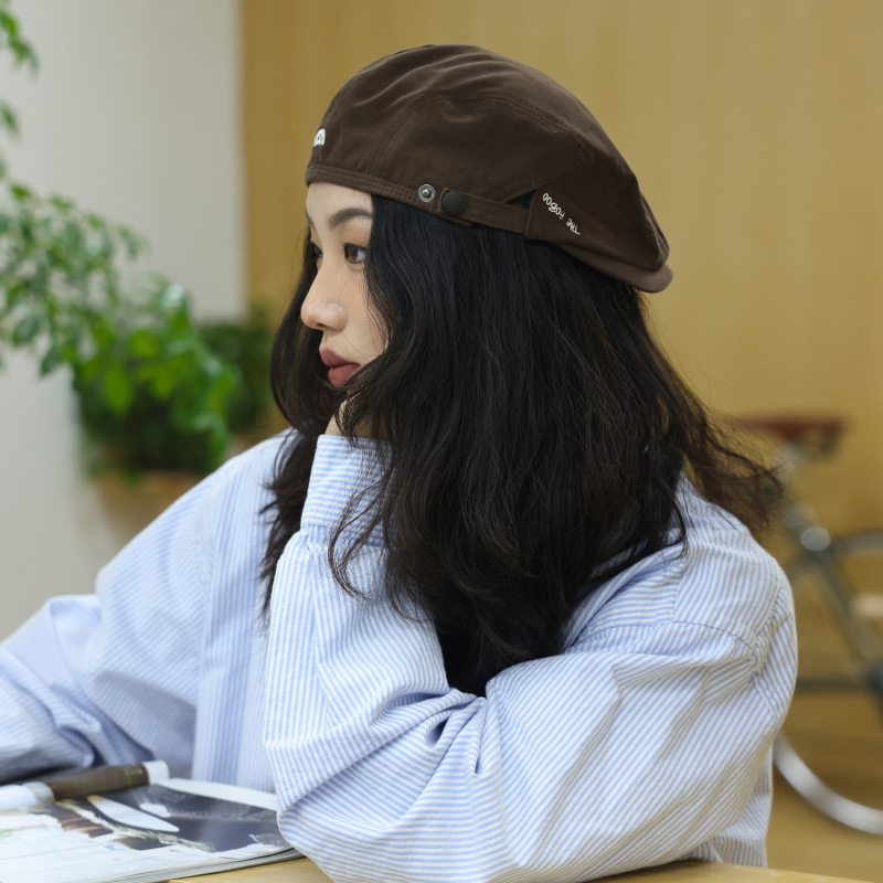 日系反戴贝雷帽女夏季百搭画家帽复古前进帽男报童帽子春季女时尚|undefined