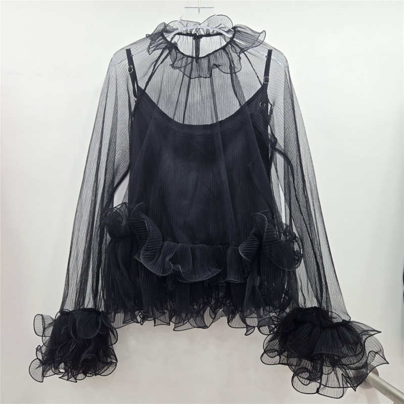2026 Early Spring New Chiffon Shirt with French Elegance, Pleated Lace, and a Camisole Underneath, Two-Piece Set 2026 Early Spring New Chiffon Shirt with French Elegance, Pleated Lace, and a Camisole Underneath, Two-Piece Set