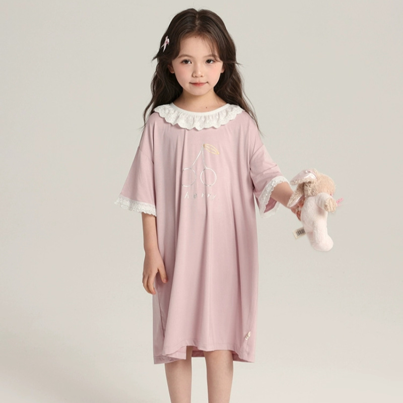2025 New Modal Girls Nightgown Summer Children's Pajamas Two-Piece Set Girls Baby Air Conditioning Clothes Home Clothes