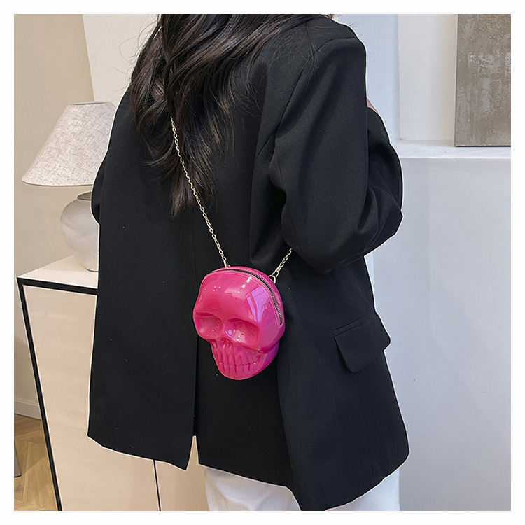 189g Weight Zipper Closure Type Single Shoulder Strap Strap Type Shoulder Bag Bags Type Casual Occasion Plastic Material Skull Pattern All Seasons Season Women's Gender Streetwear Style Oval Shape Mini Size Women's Mini Plastic Skull Streetwear Oval Zipper Shoulder Bag 31