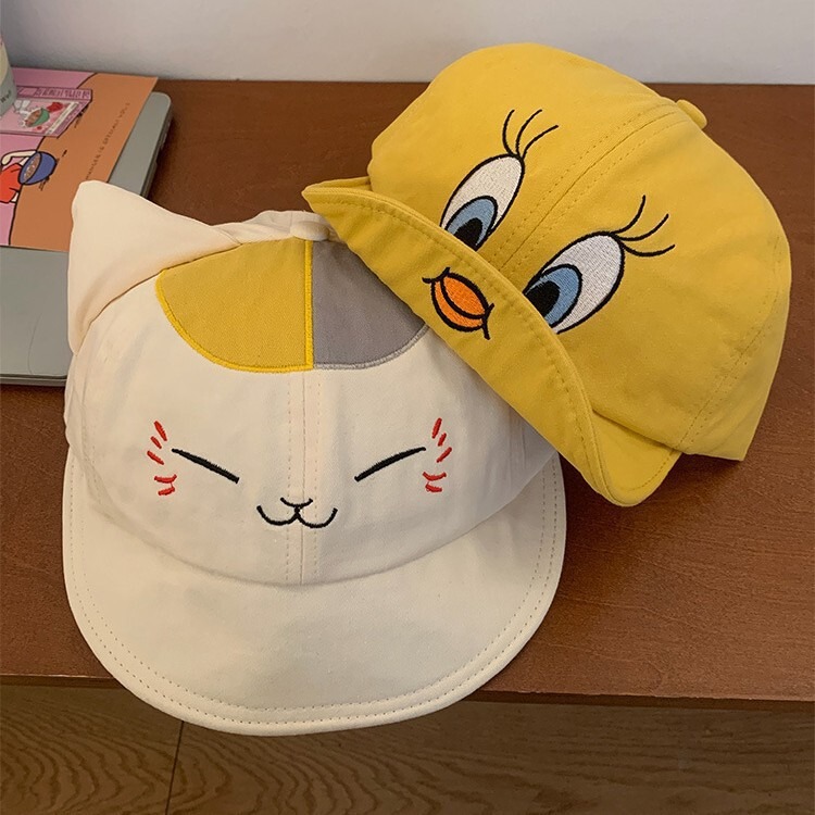 かわいい灰色のねずみと大きなネズミのつば付きキャップ、女性用夏通気性日焼け止め面白い漫画野球帽|undefined