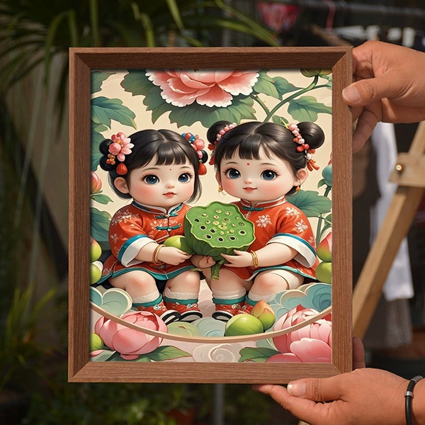 Takako Hasei-Twins (Female) 1-(Wooden Frame) Walnut Color