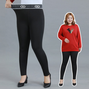Plus Size Women's Outer Wear Elastic Casual Pencil Pants 2025 Autum New Fat mm High Waist Fleece-Lined Warm Leggings