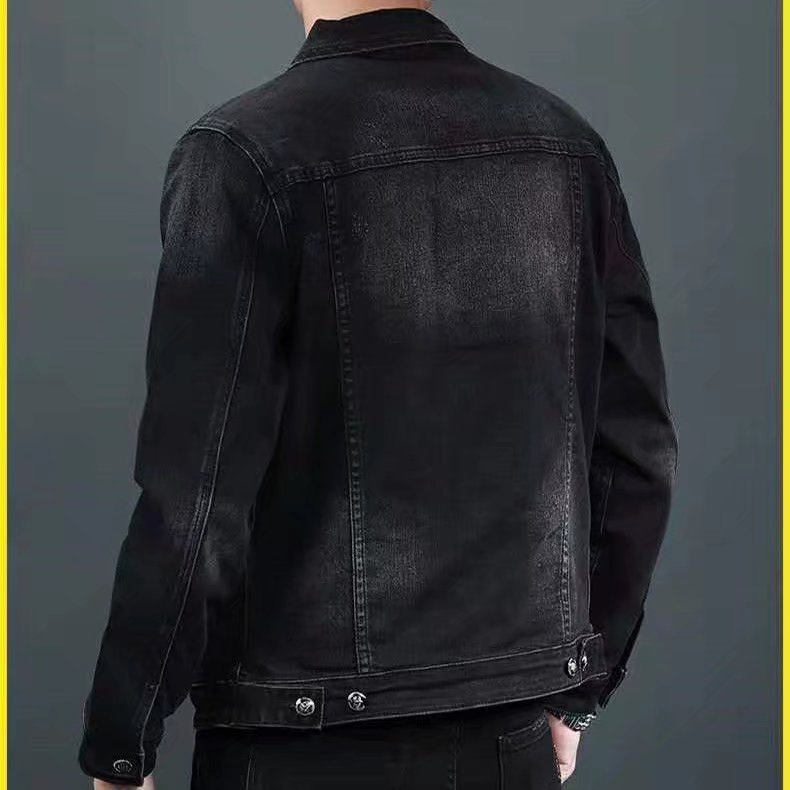 Chaqueta de mezclilla de estudiante bordada de algodón para hombre 2022 primavera nueva chaqueta casual de solapa para hombre negro