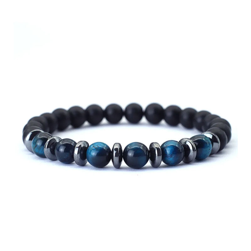 Fábrica directa de piedra natural ojo de tigre pulsera de cuentas pulsera de piedra de biliar negra productos acabados joyería pulsera multicolor al por mayor