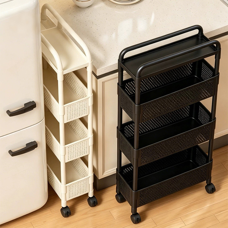 Wheeled storage rack, kitchen gap shelf, floor-standing multi-layer narrow refrigerator, household bathroom utility cart Wheeled storage rack, kitchen gap shelf, floor-standing multi-layer narrow refrigerator, household bathroom utility cart