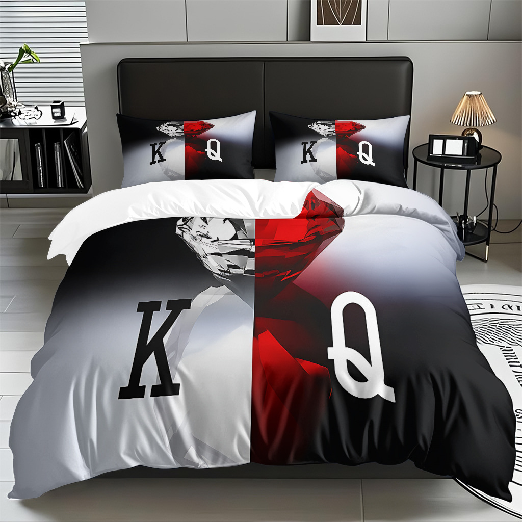 TEMU / JIT textil doméstico alfabeto digital impresión molido conjunto textil doméstico suave piel transpirable colcha cubierta de almohada combinación